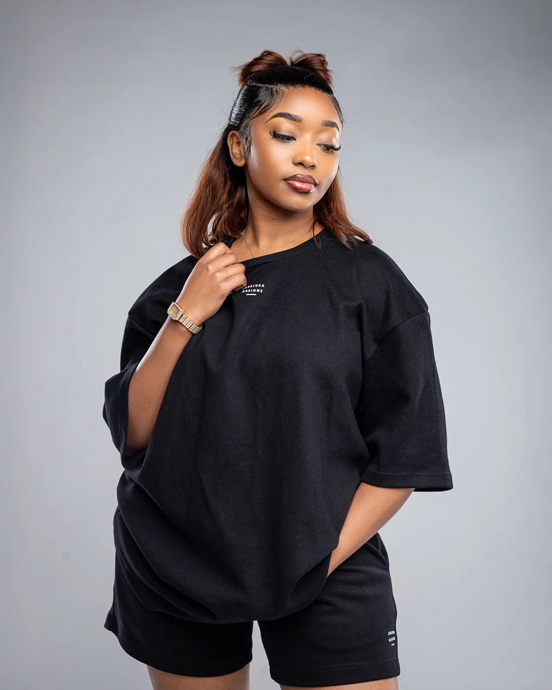 Serene Short & Drop Tee Set – Black