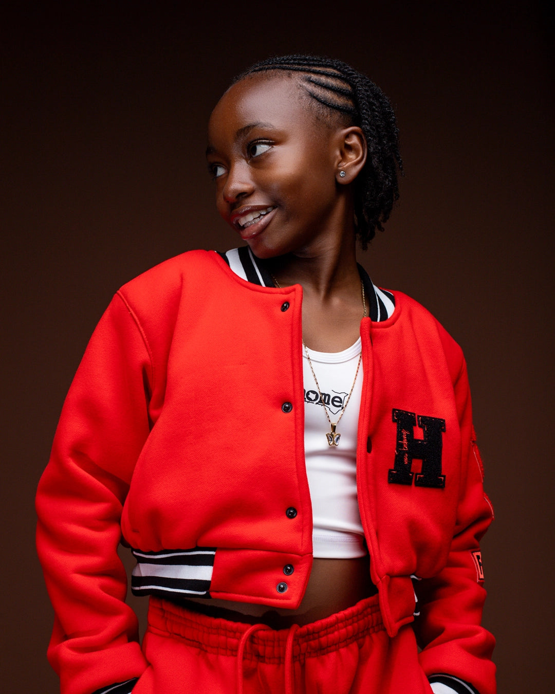 Kids Cropped Blood Orange Letterman Jacket