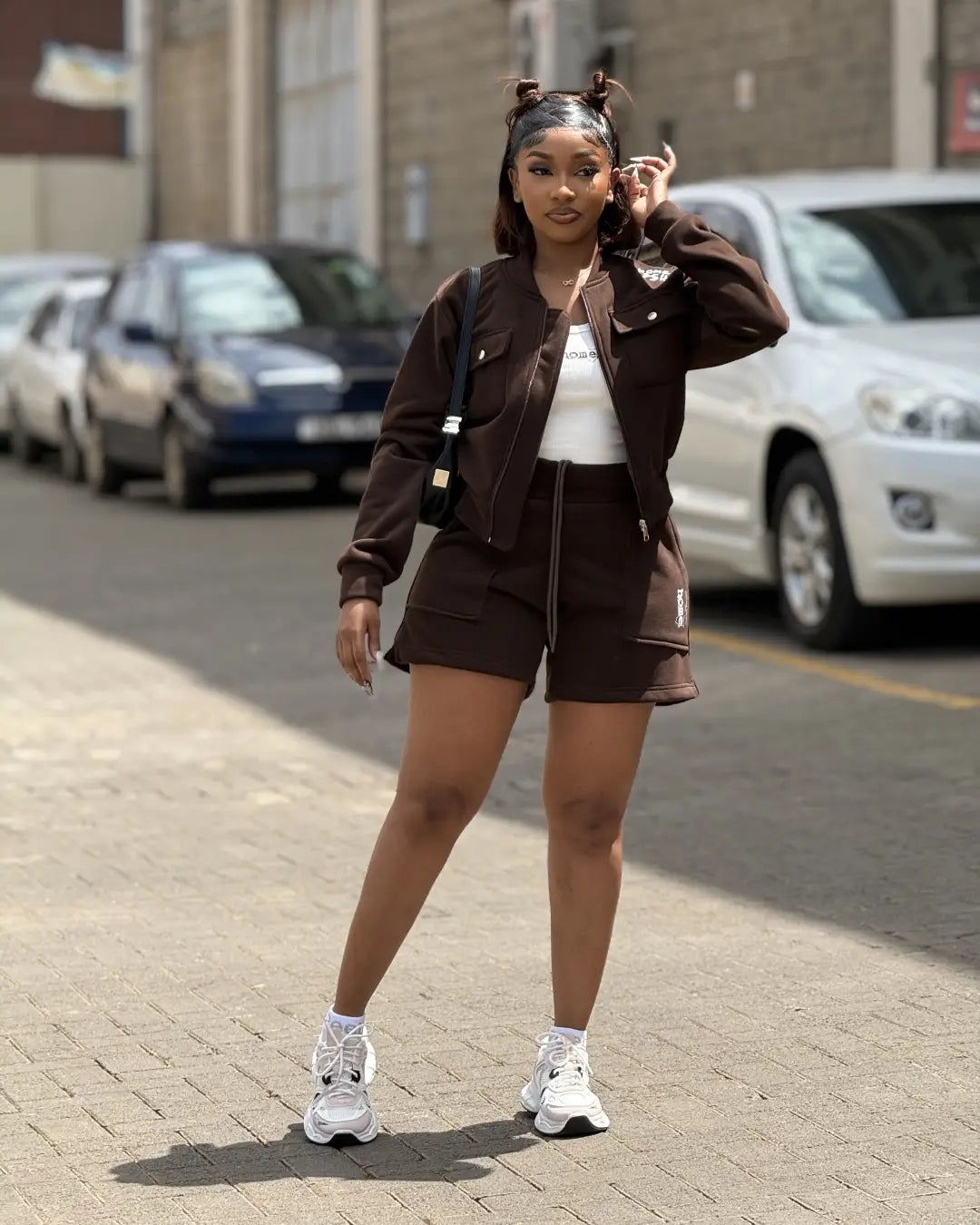 Espresso Kami Jacket + Cora Shorts Matching Set (Nuvetra Fabric)