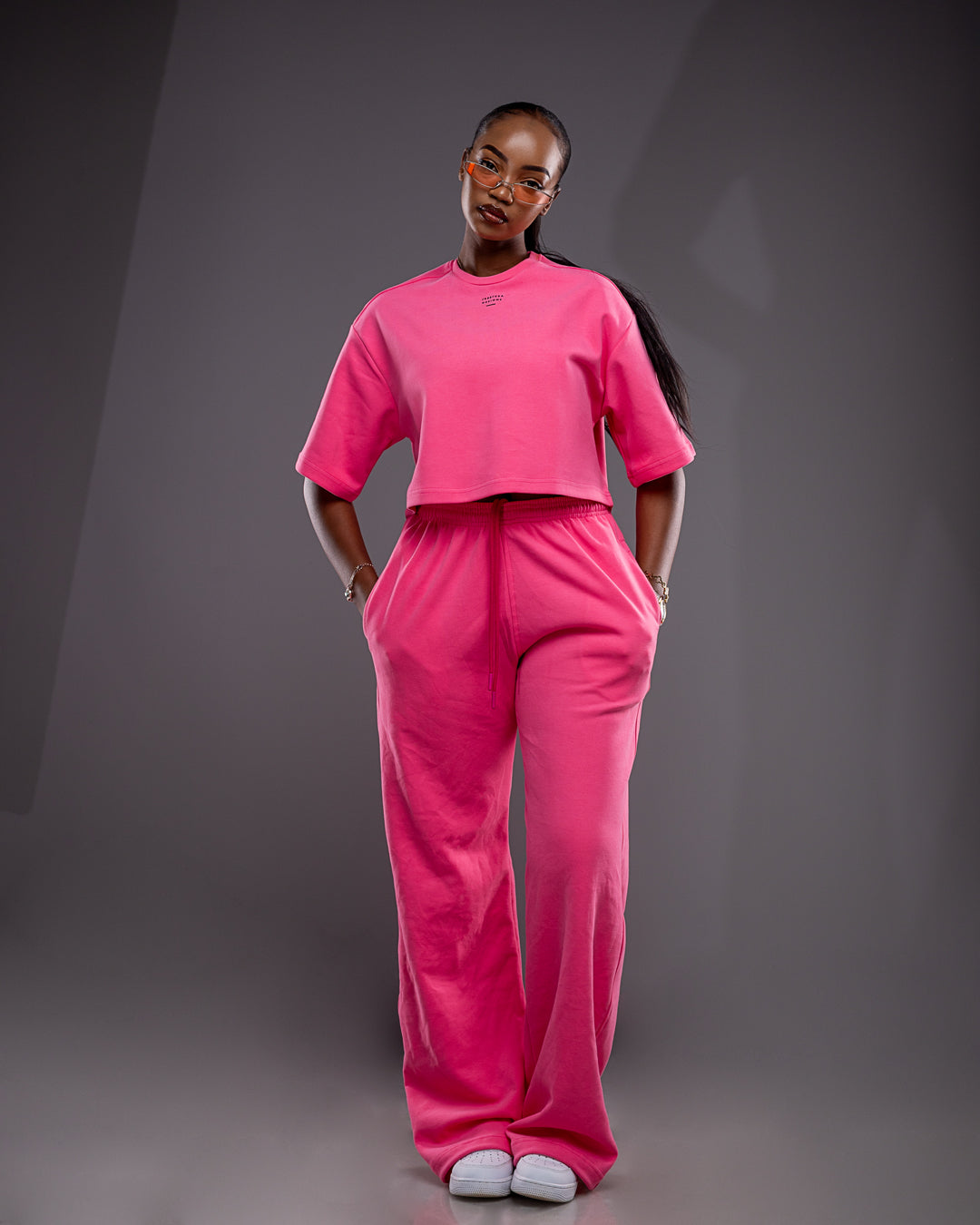 Serene Pants and Crop Tee Set - Hot Pink