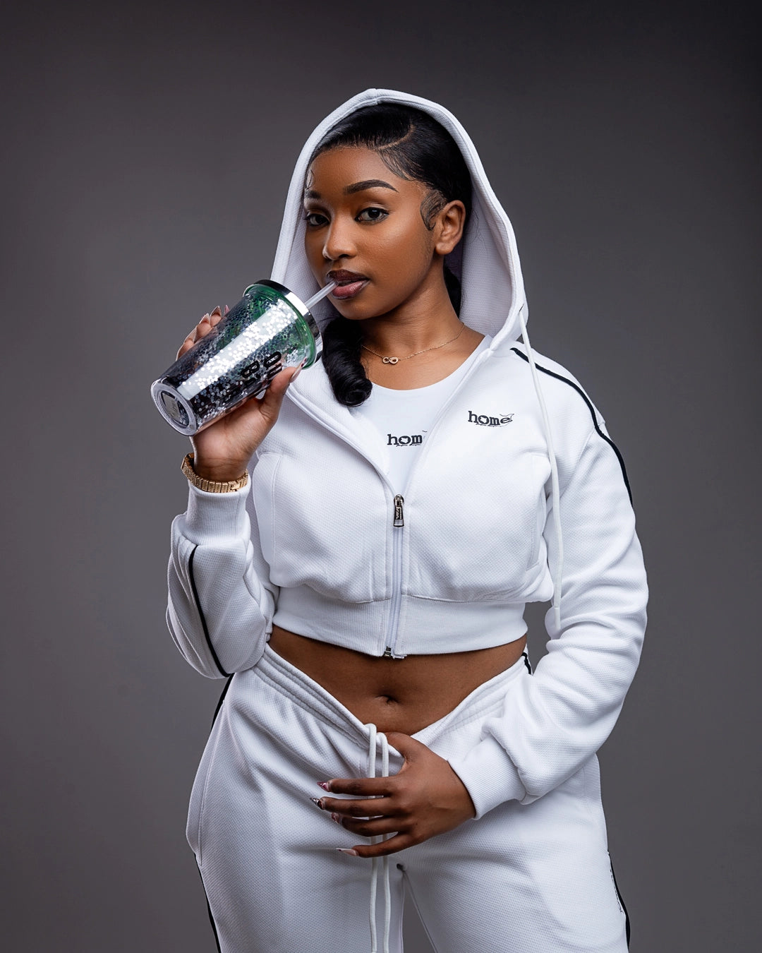 Cherie Crop Zipped Hoodie - White