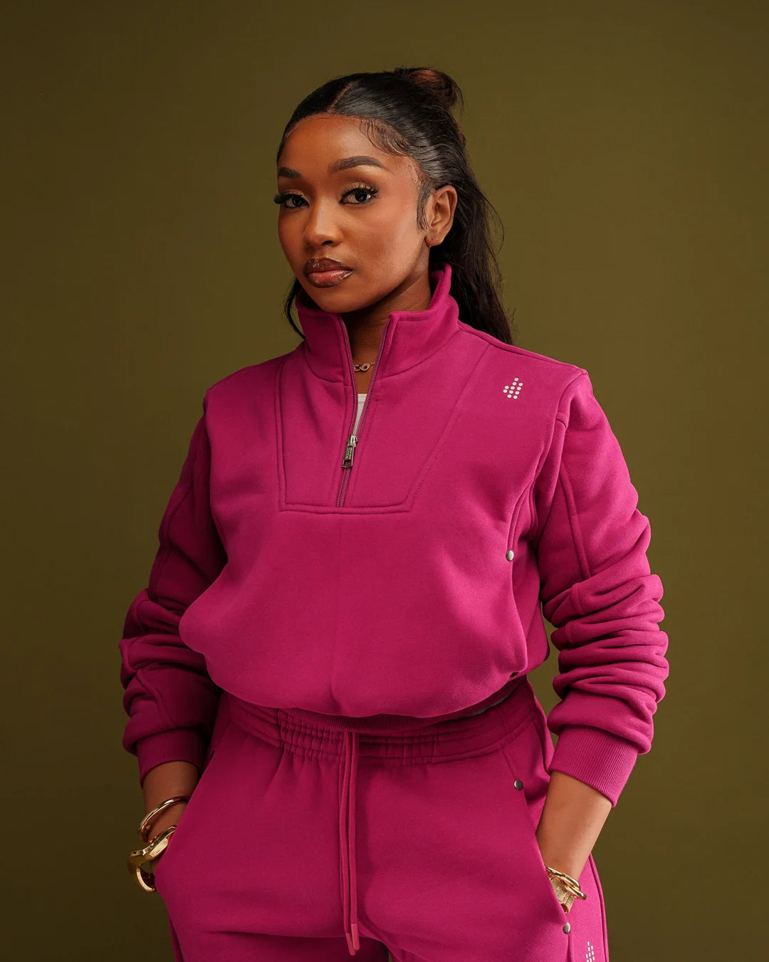 LÛME Quarter Zip Top (Cropped) – Fuchsia