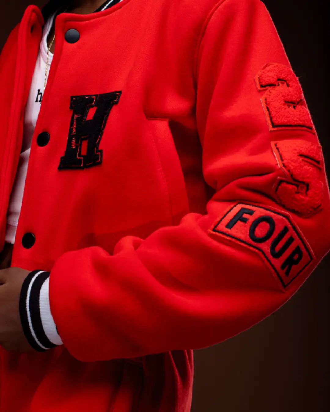 Kids Cropped Blood Orange Letterman Jacket