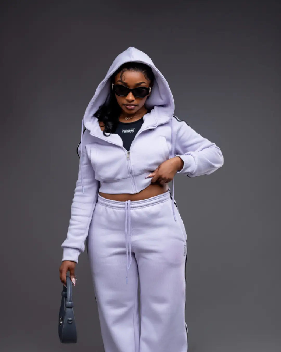 Cherie Cropped Zipped Hoodie - Lilac