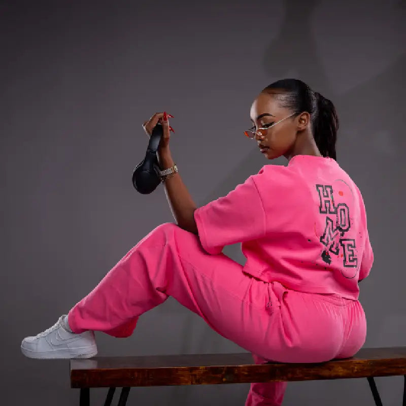 Serene Pants and Crop Tee Set - Hot Pink