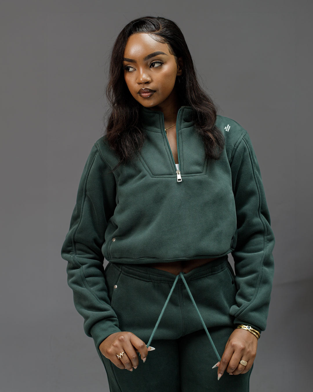 LÛME Quarter Zip Top (Cropped) – Rich Green