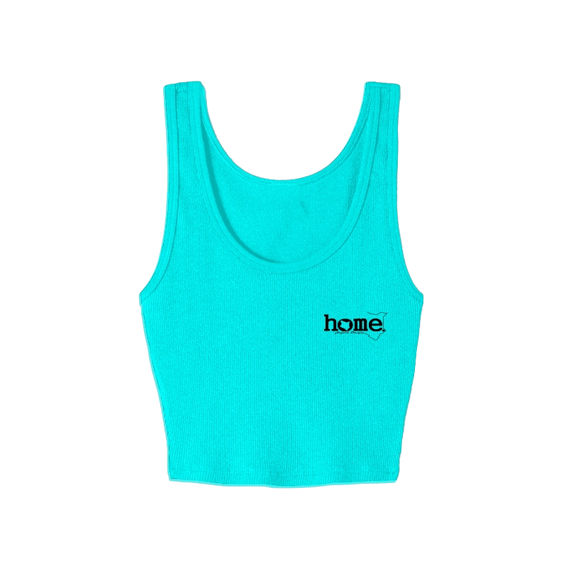 home_254 TURQUOISE BLUE MUSHIE VEST TOP WITH A BLACK 3D WORDS PRINT