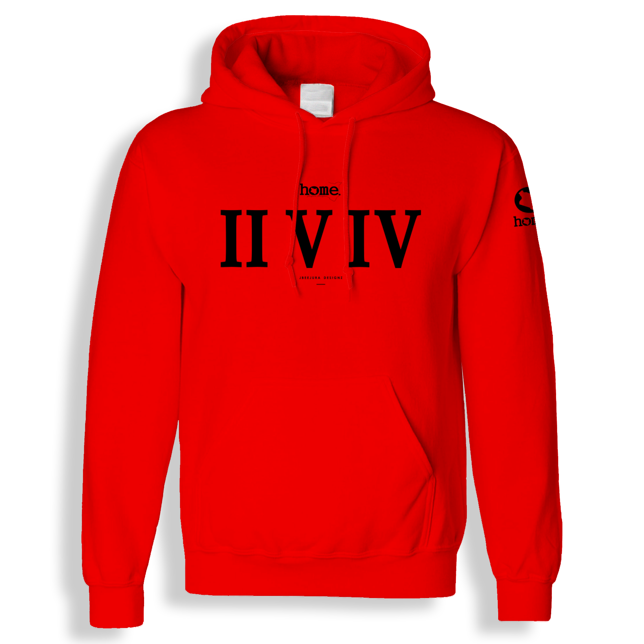 home_254 BLOOD ORANGE KIDS HOODIE WITH A BLACK ROMAN NUMERALS PRINT