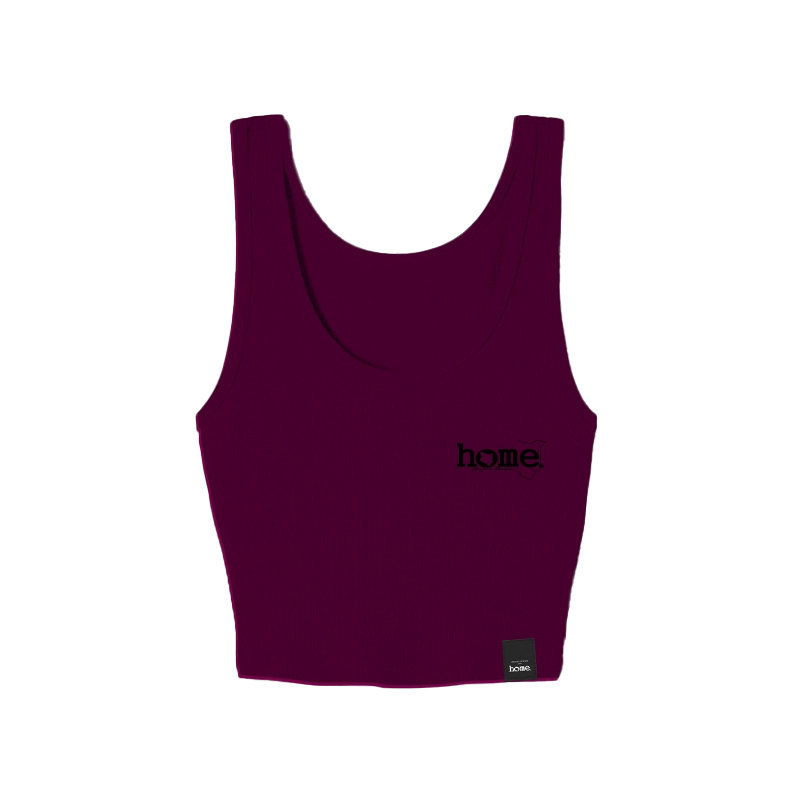 home_254 CLARET MUSHIE VEST TOP WITH A BLACK 3D WORDS PRINT