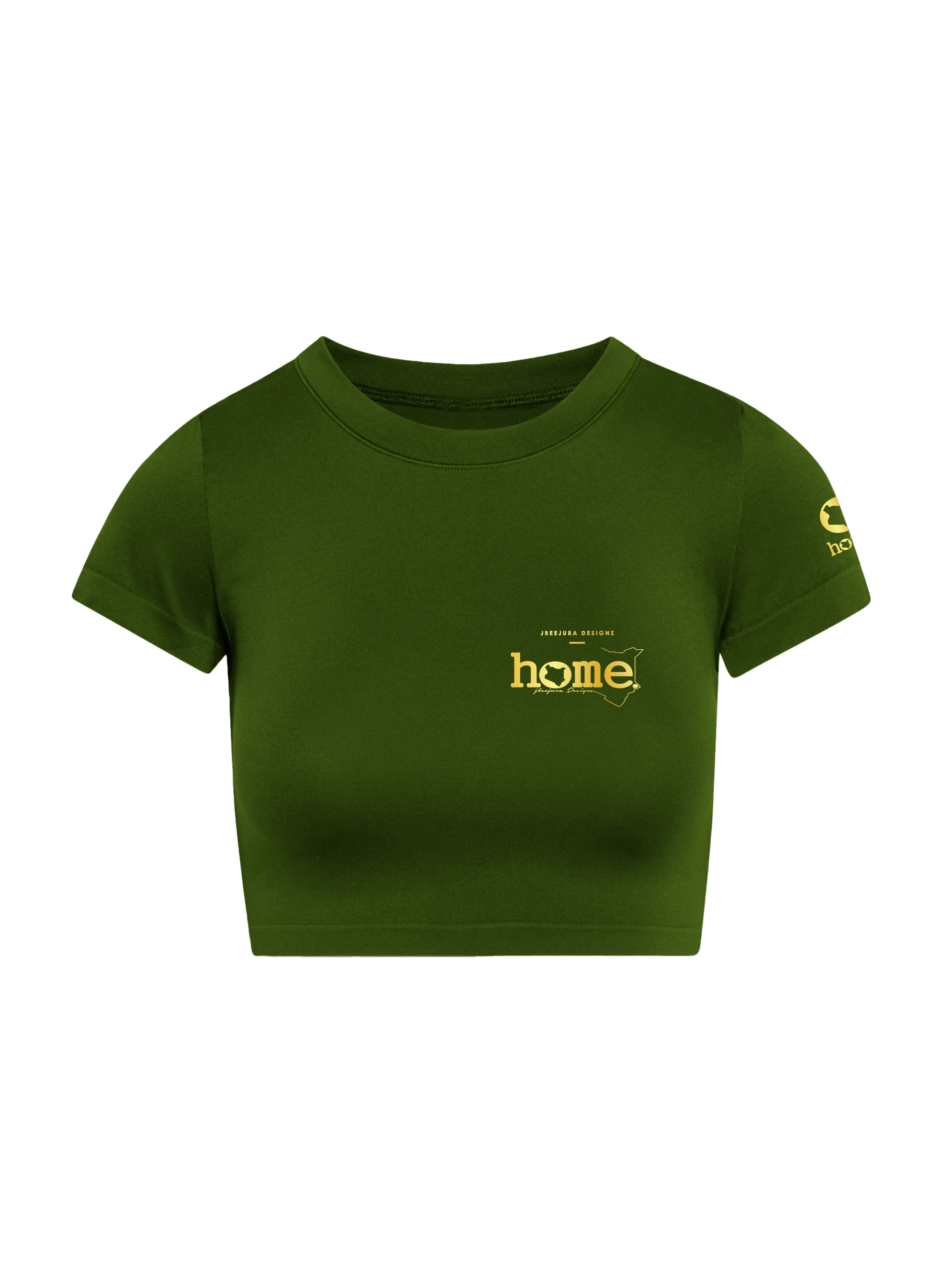 home_254 SHORT SLEEVED JUNGLE GREEN CROPPED ARIA TEE WITH A GOLD 3D WORDS PRINT