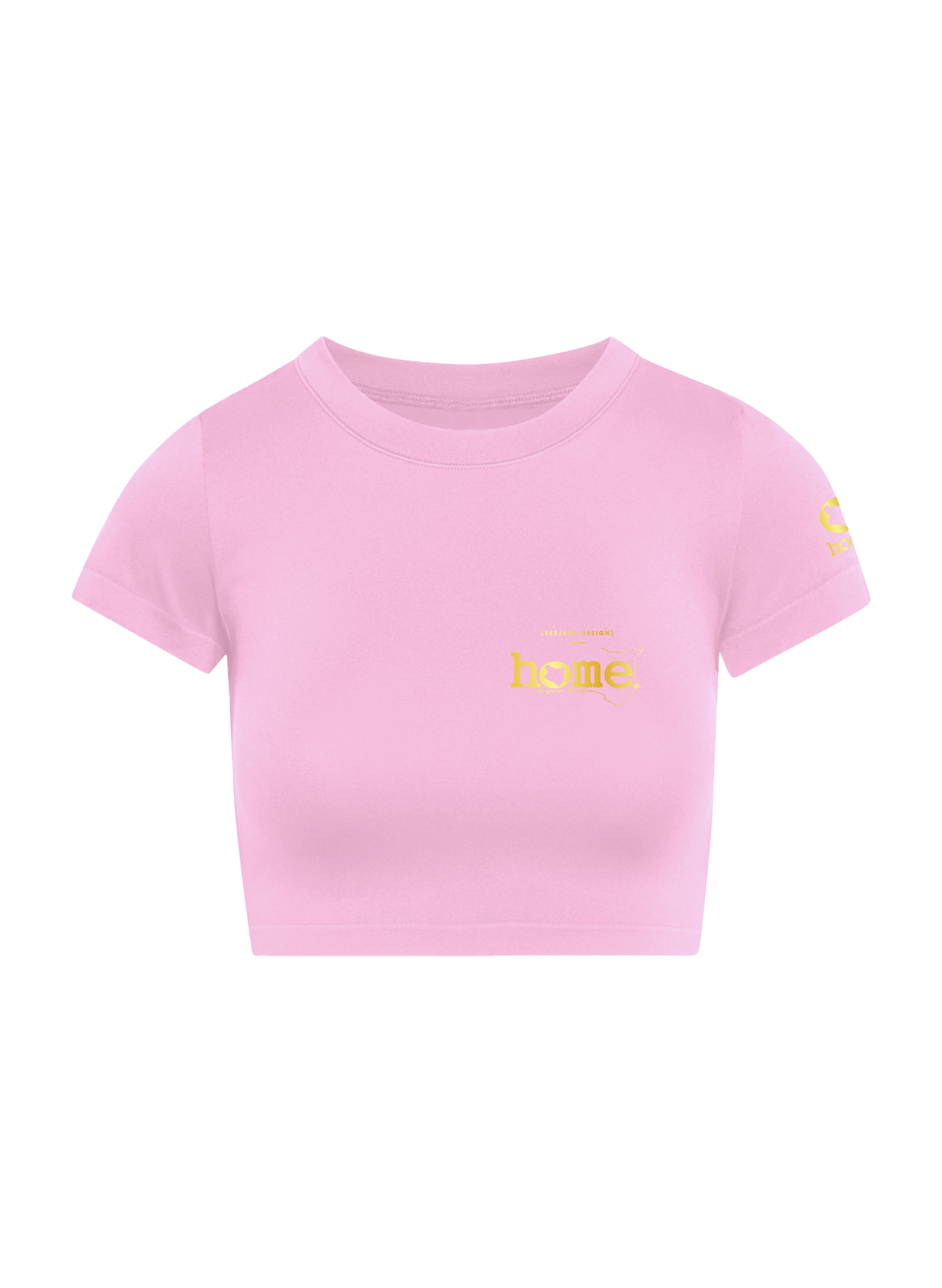 home_254 SHORT SLEEVED PINK CROPPED ARIA TEE WITH A GOLD 3D WORDS PRINT