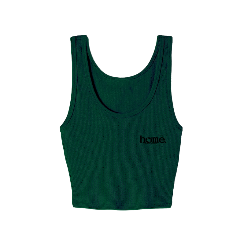 home_254 RICH GREEN MUSHIE VEST TOP WITH A BLACK 3D WORDS PRINT