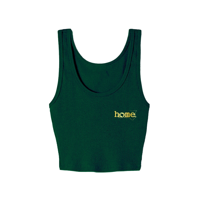 home_254 RICH GREEN MUSHIE VEST TOP WITH A GOLD 3D WORDS PRINT