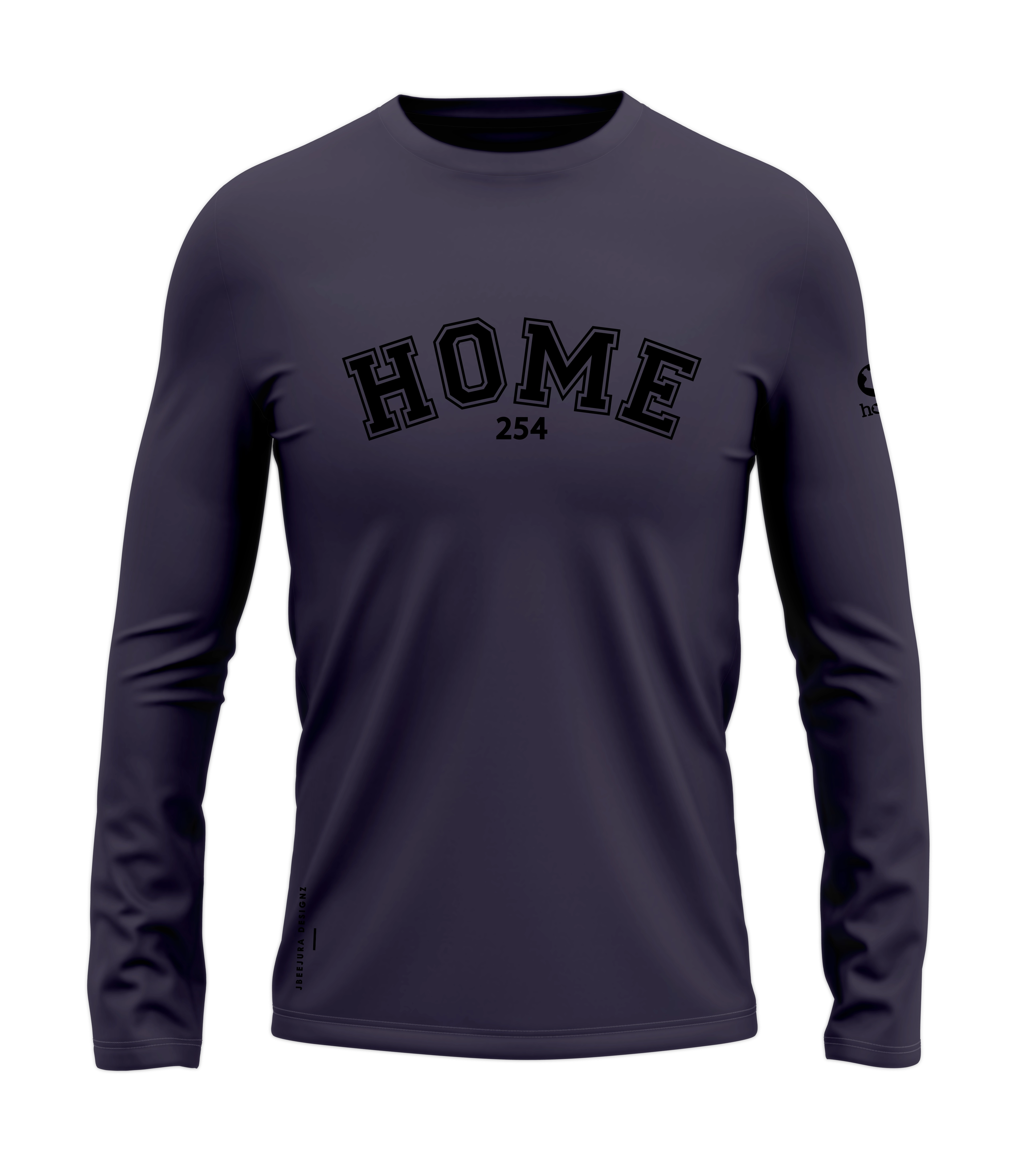 home_254 LONG-SLEEVED RICH PURPLE T-SHIRT WITH A BLACK COLLEGE PRINT – COTTON PLUS FABRIC