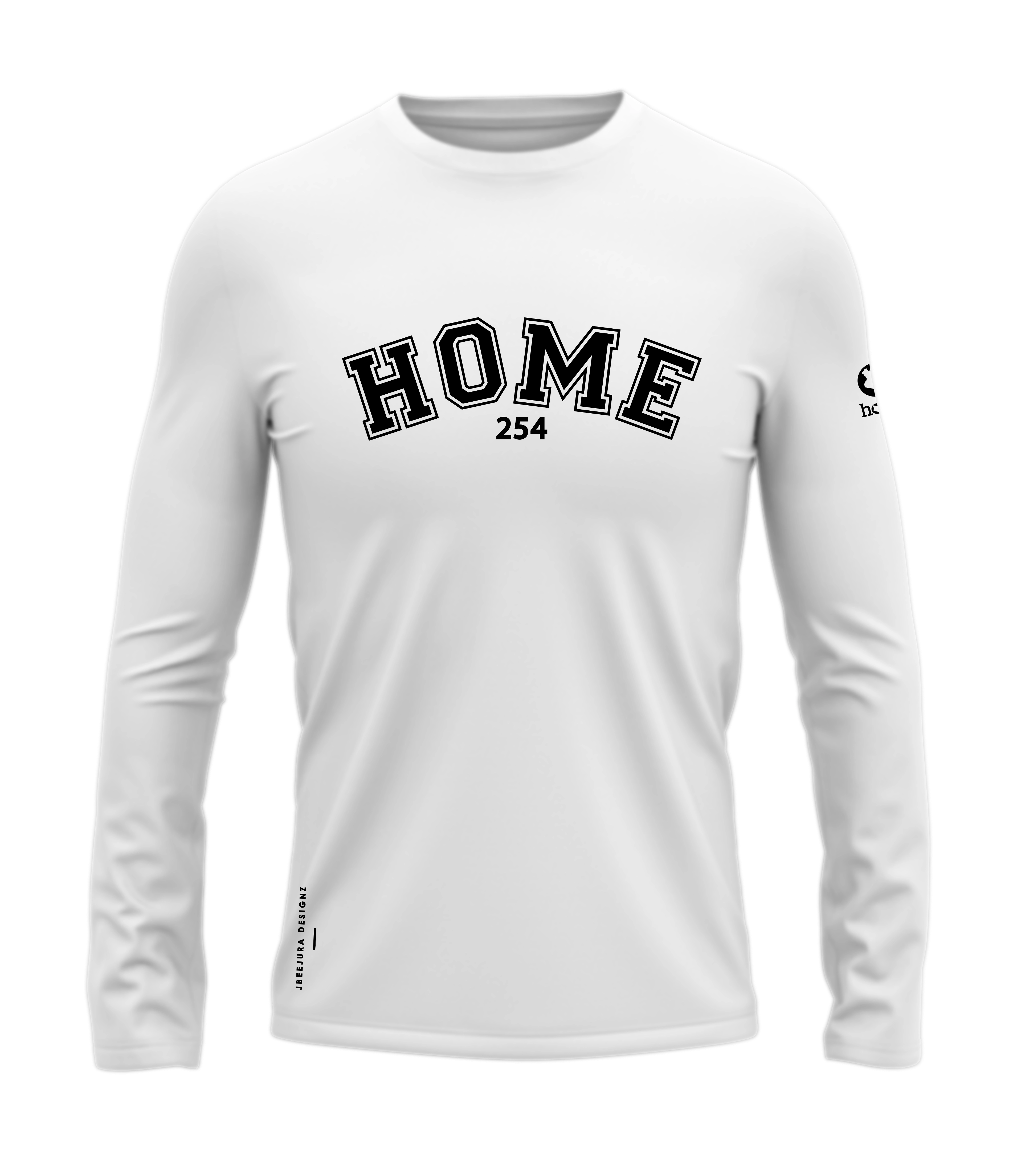 home_254 LONG-SLEEVED WHITE T-SHIRT WITH A BLACK COLLEGE PRINT – COTTON PLUS FABRIC