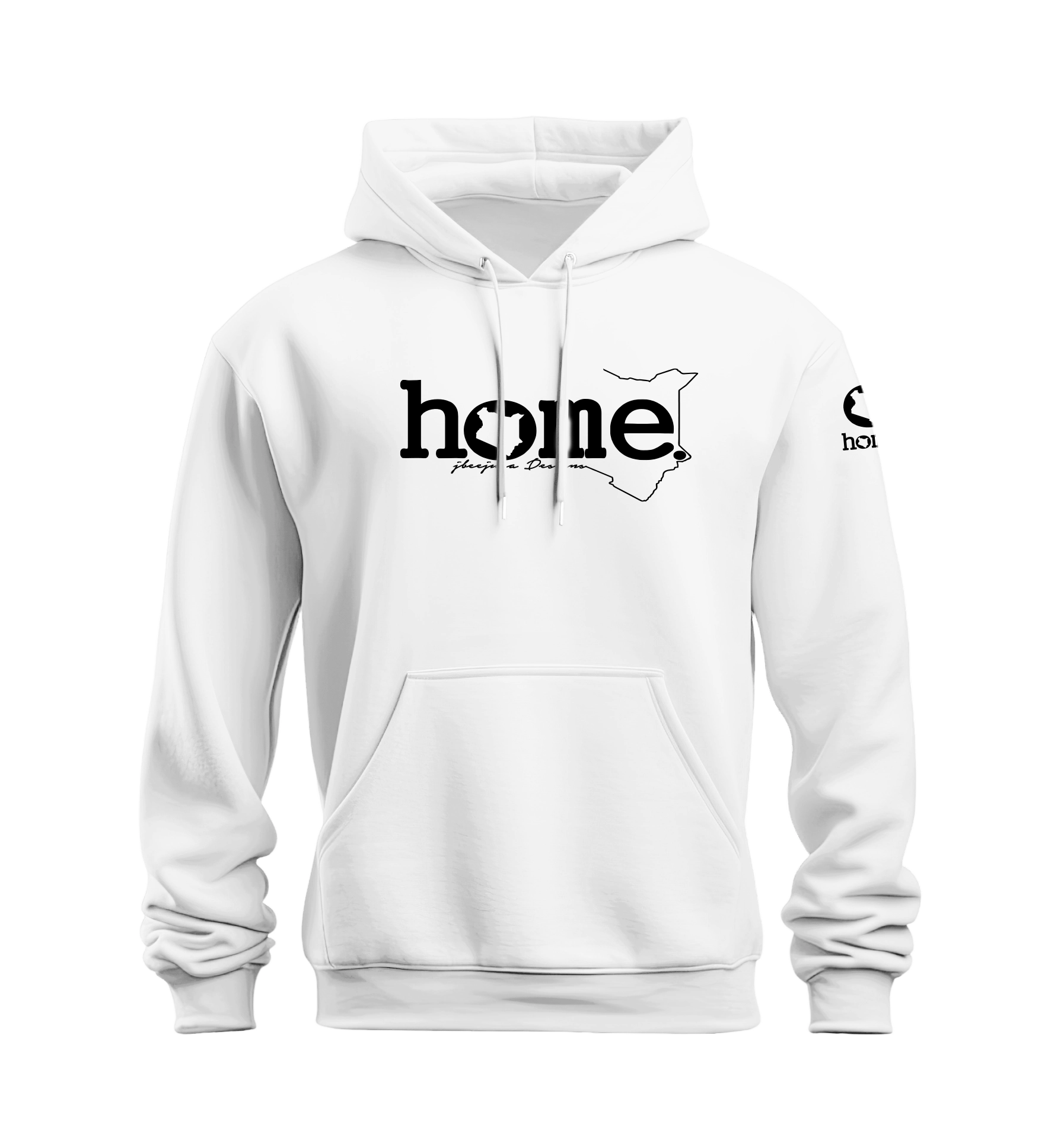 home_254 NUVETRA™ WHITE HOODIE WITH A BLACK CLASSIC WORDS PRINT