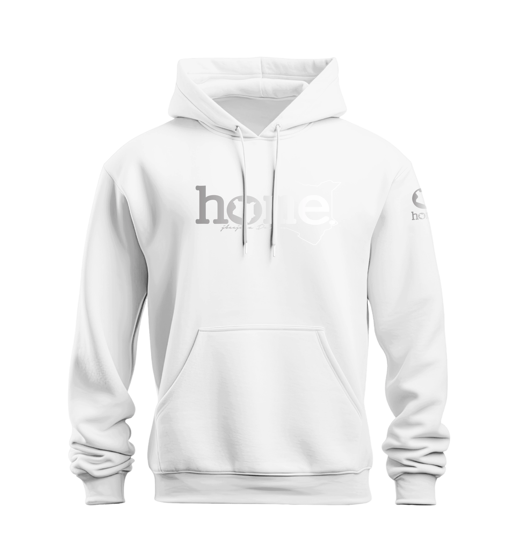 home_254 NUVETRA™ WHITE HOODIE WITH A SILVER CLASSIC WORDS PRINT