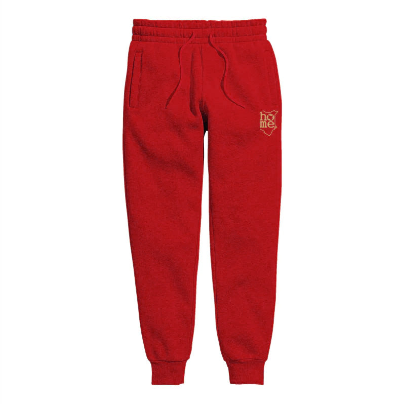 home_254 KIDS SWEATPANTS PICTURE FOR RED IN HEAVY FABRIC WITH GOLD CLASSIC PRINT