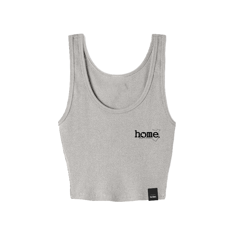 home_254 LIGHT GREY MUSHIE VEST TOP WITH A BLACK 3D WORDS PRINT