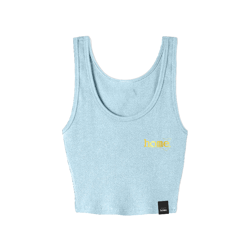 home_254 SKY BLUE MUSHIE VEST TOP WITH A GOLD 3D WORDS PRINT
