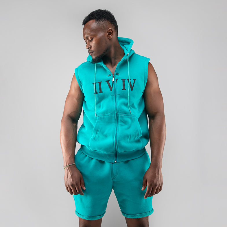 Sleeveless Hoodie  - Turquoise Blue (Heavy Fabric)