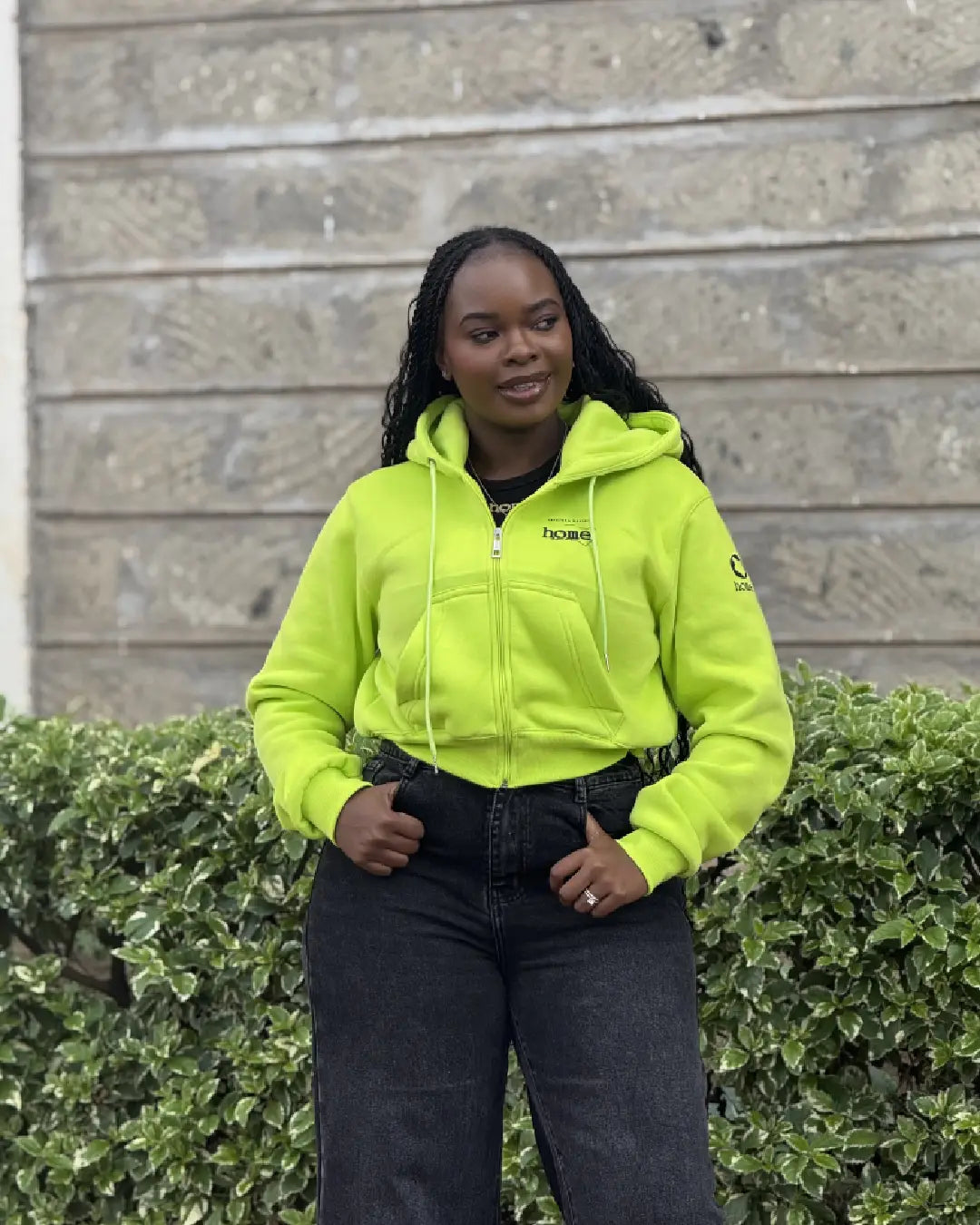 Cropped Zip-up Hoodie - Lime Green