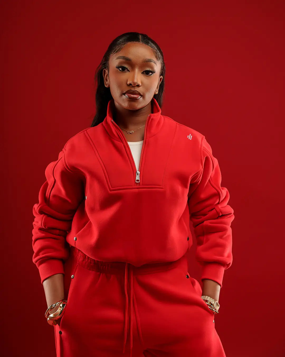 LÛME Quarter Zip Top (Cropped) – Red