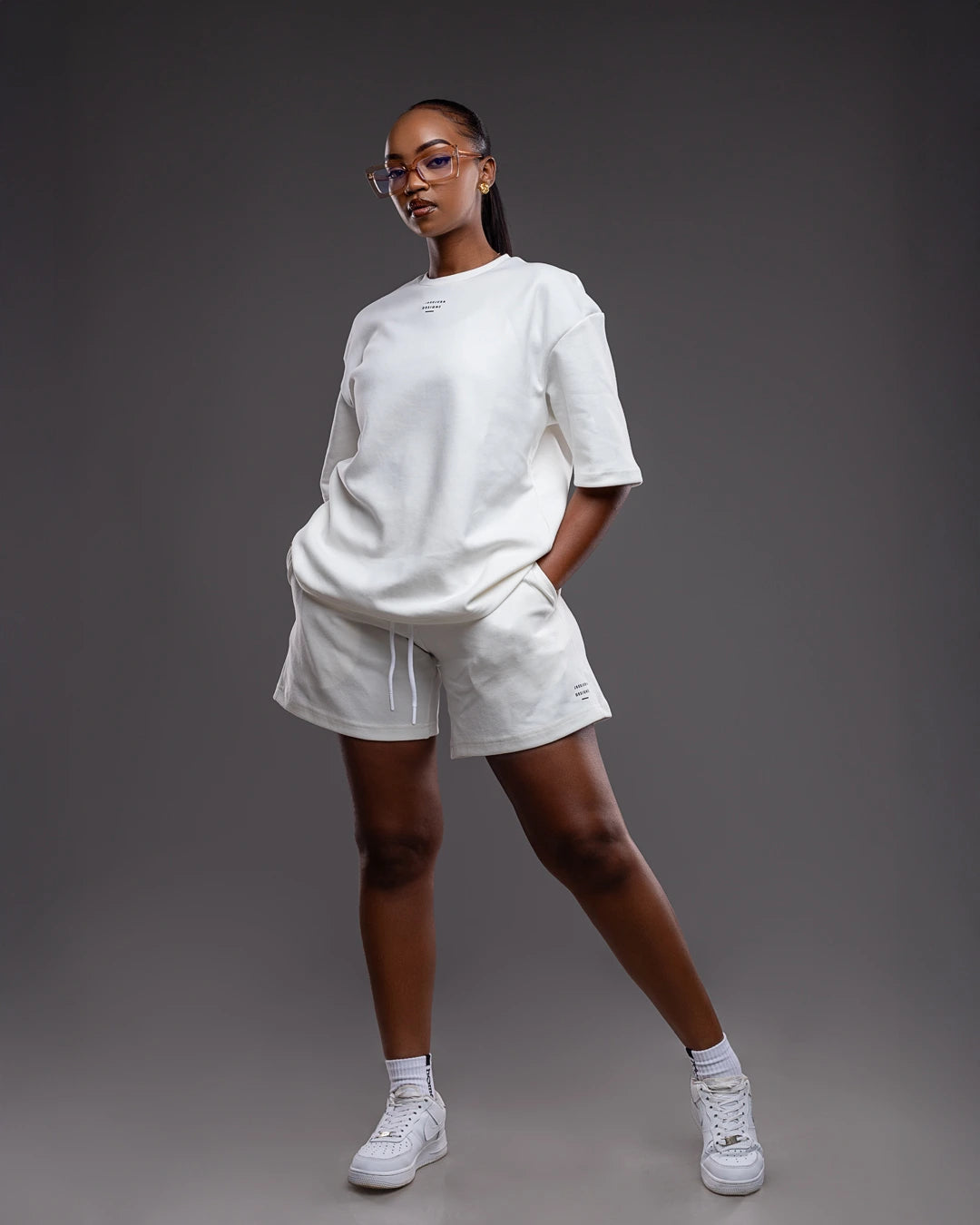 Serene Short & Drop Tee Set – White