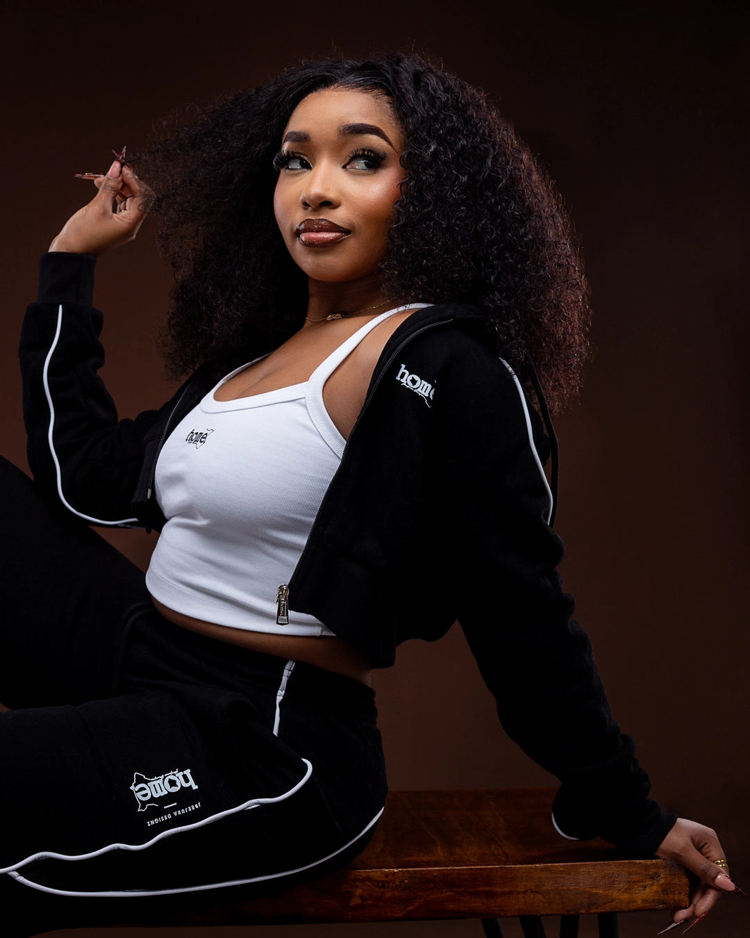 Cherie Crop Zipped Hoodie - Black