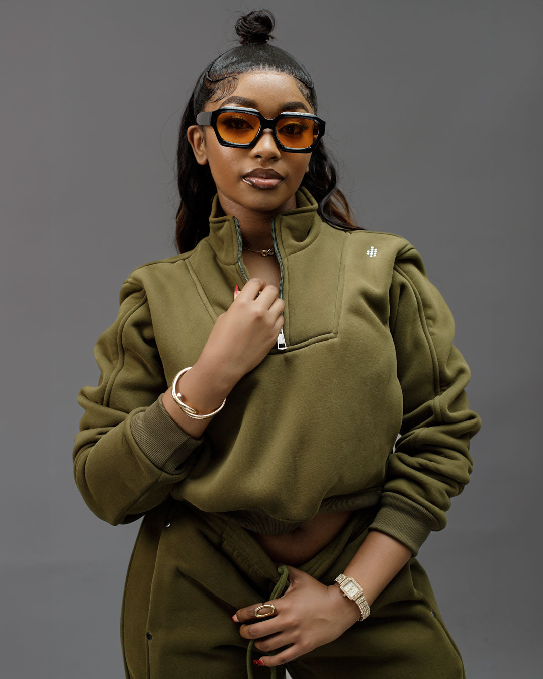 LÛME Quarter Zip Top (Cropped) – Army Green