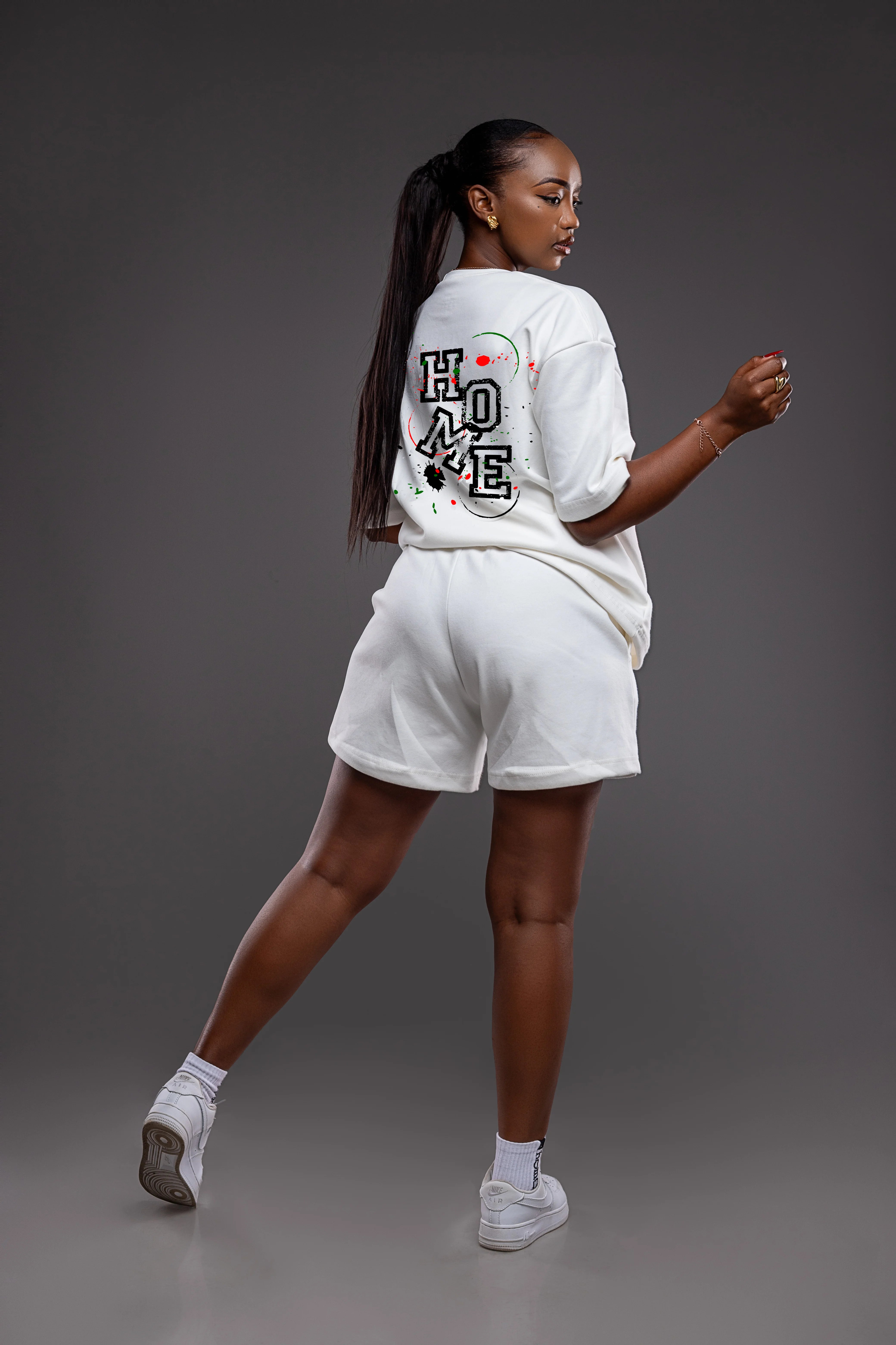 Serene Short & Drop Tee Set – White