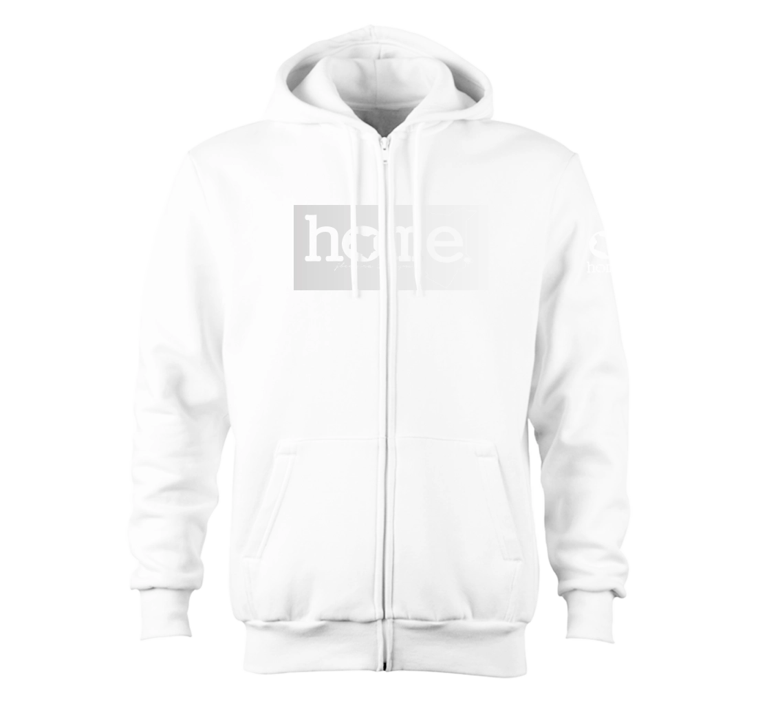home_254 NUVETRA™ WHITE ZIP UP HOODIE WITH A SILVER CLASSIC PRINT