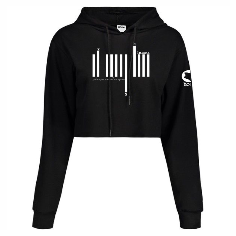 JBEEJURA DESINGZ | home_254 Black Cropped Hoodie with a white bars logo