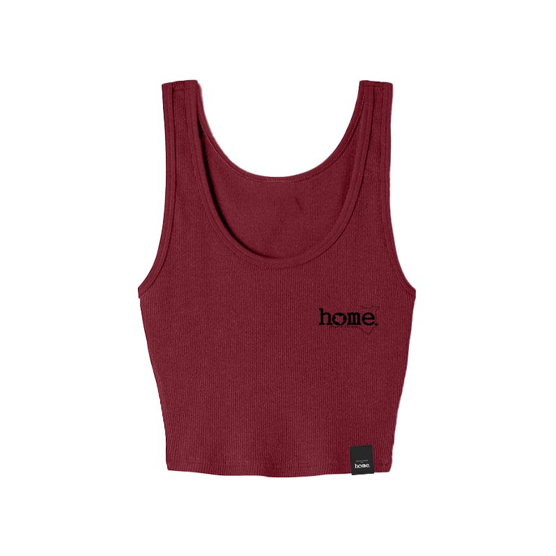 home_254 MAROON RED MUSHIE VEST TOP WITH A BLACK 3D WORDS PRINT 